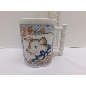 Vintage Giftcraft Pig Pink Roses Blue Lattuce Mug Made in Japan
